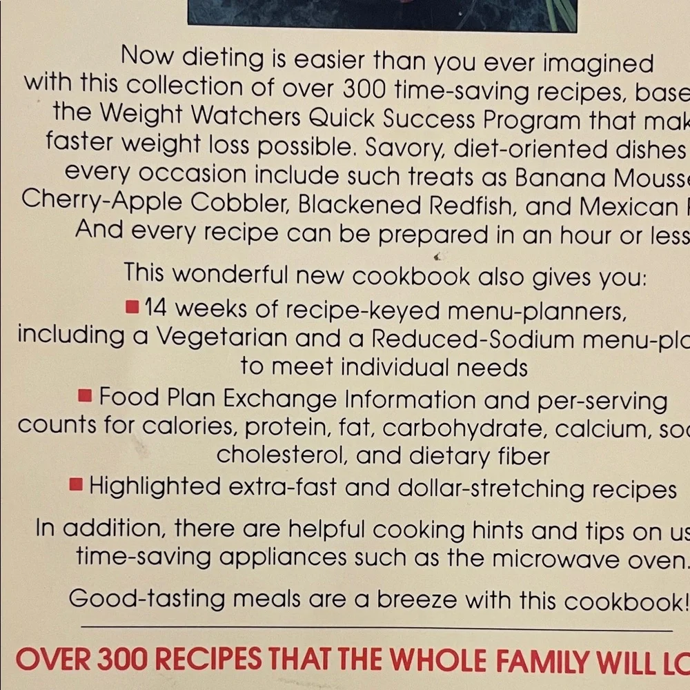 Vintage 80s Weight Watchers Quick Success Program Cookbook 300 Recipes